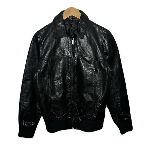 Zara Rare Buffalo Leather Bomber Jacker Women’s Size Small - Picture 2 of 6